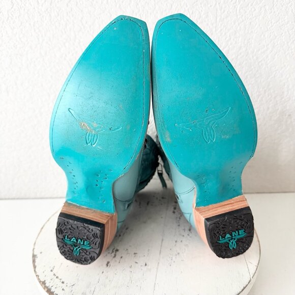 Lane COSSETTE Womens Cowboy Bootie 9.5 Turquoise Blue Cowgirl Western Short Boot - Picture 9 of 11